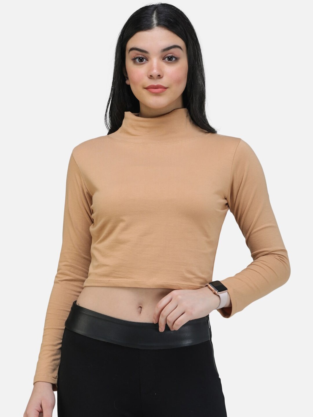 

SCORPIUS Women Beige Solid Fitted Top