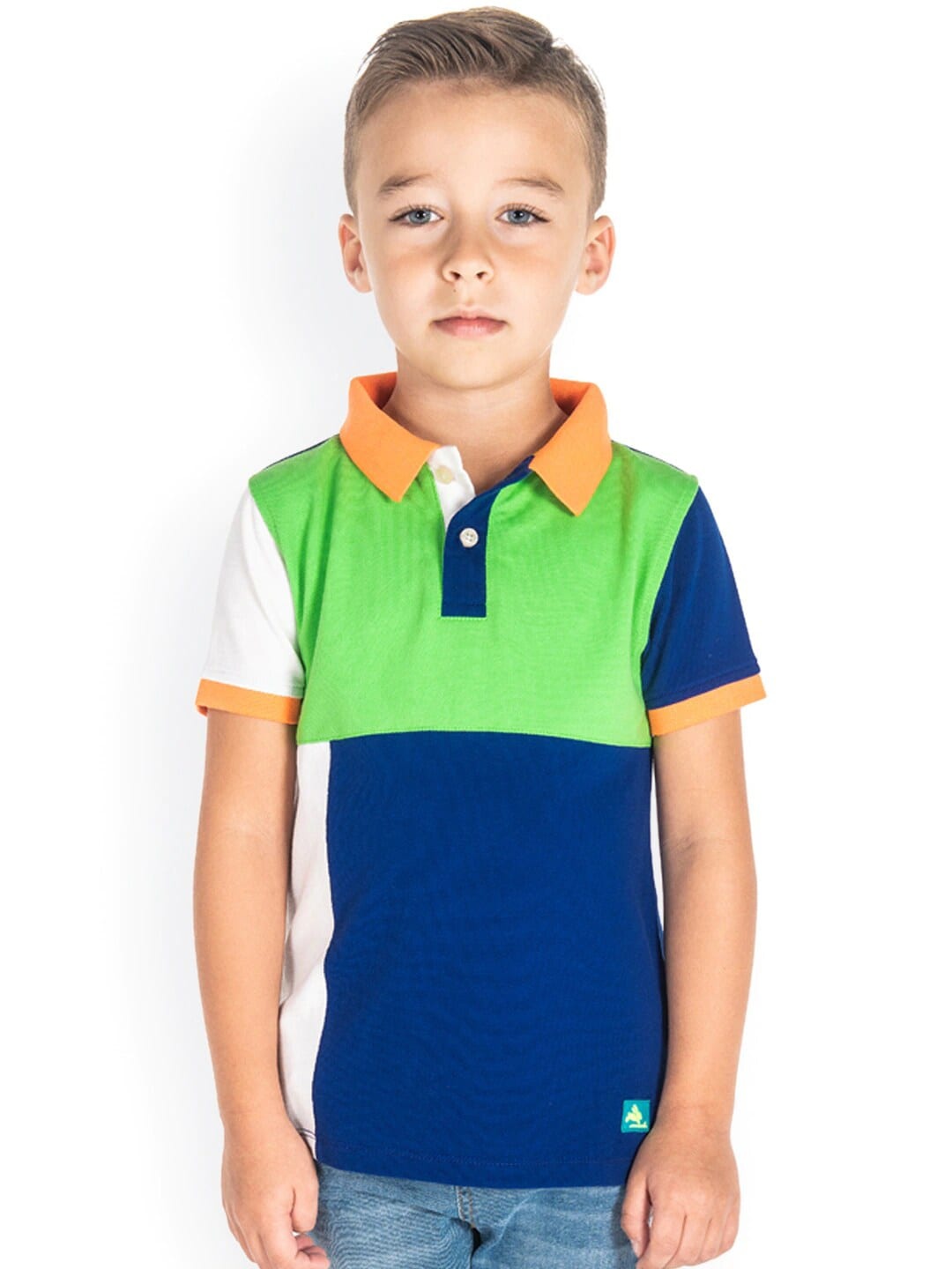 

Cherry Crumble Unisex Kids Green & Blue Colourblocked Polo Collar T-shirt