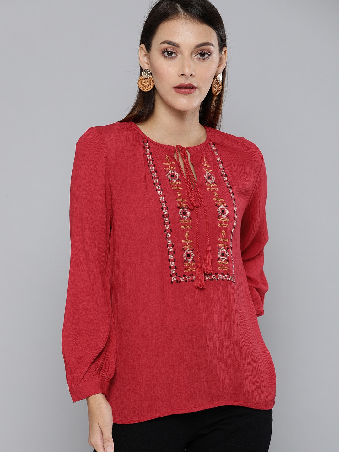 

Chemistry Women Red Embroidered Top