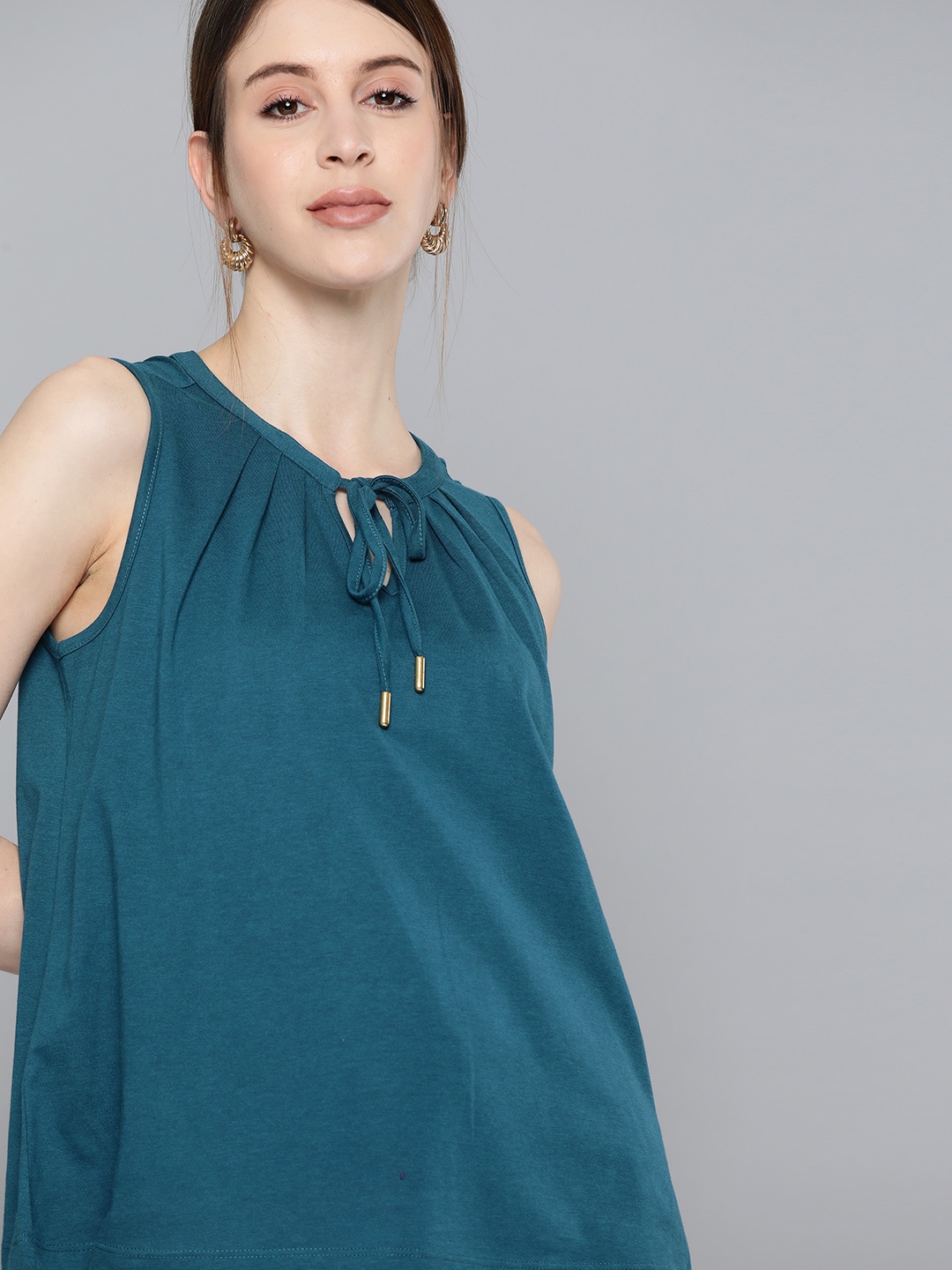 

Chemistry Teal Blue Tie-up Neck Regular Top