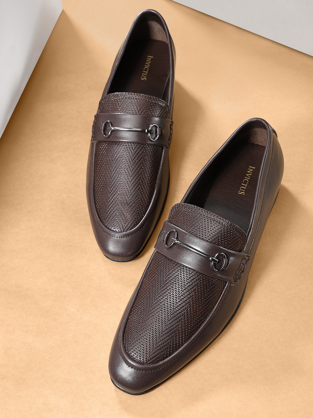 

INVICTUS Men Coffee Brown Solid Textured Slip-On Shoes