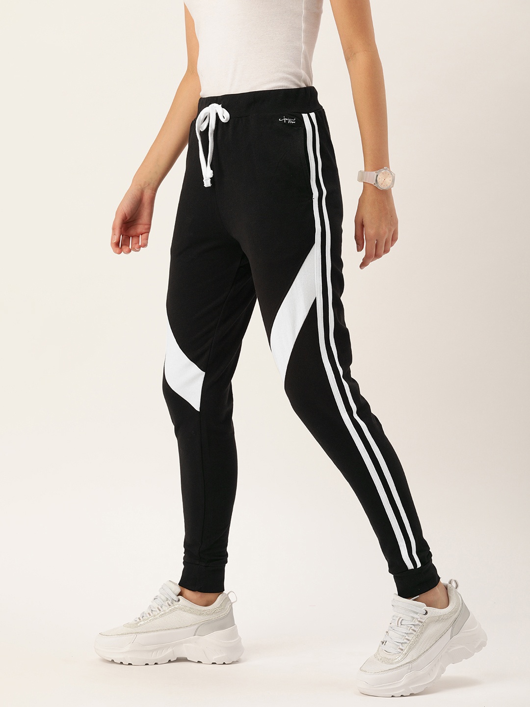 

Flying Machine Women Black Solid Joggers with Side Stripe Detail