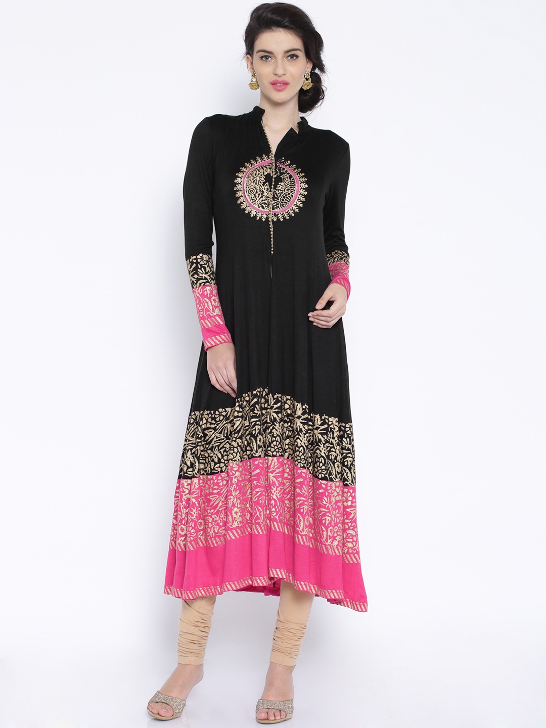 

Ira Soleil Black & Pink Printed Anarkali Kurta