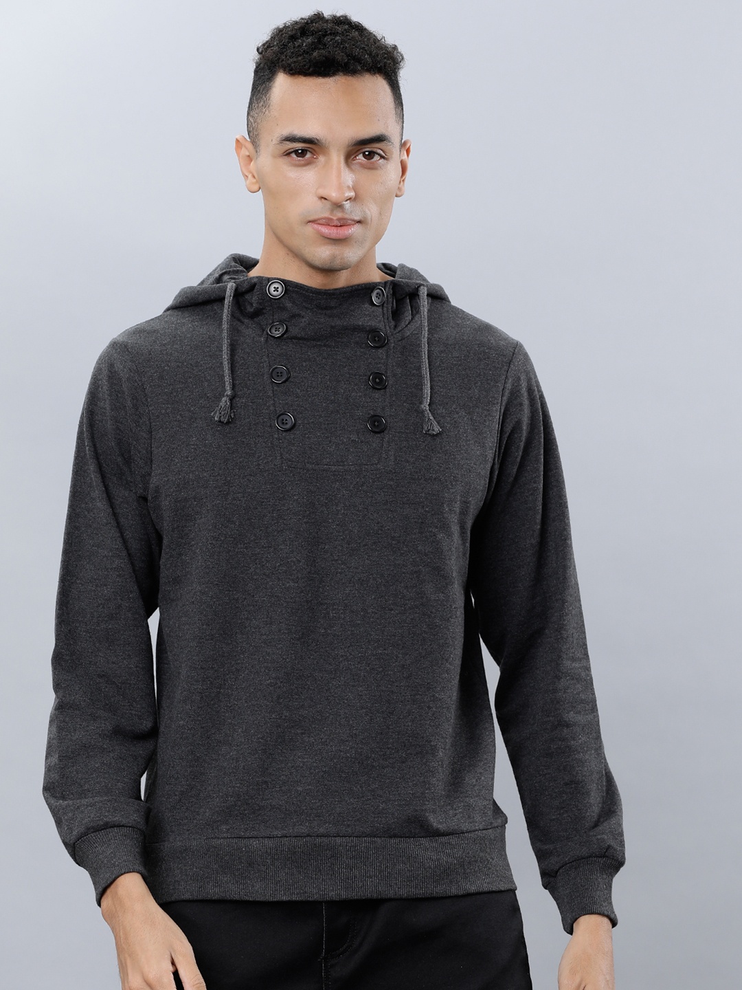 

HIGHLANDER Men Grey Solid Hooded Sweatshirt