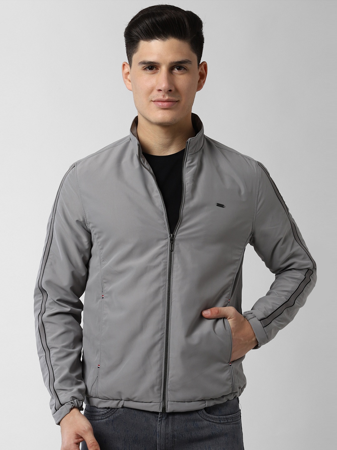 

Peter England Casuals Men Grey Solid Bomber