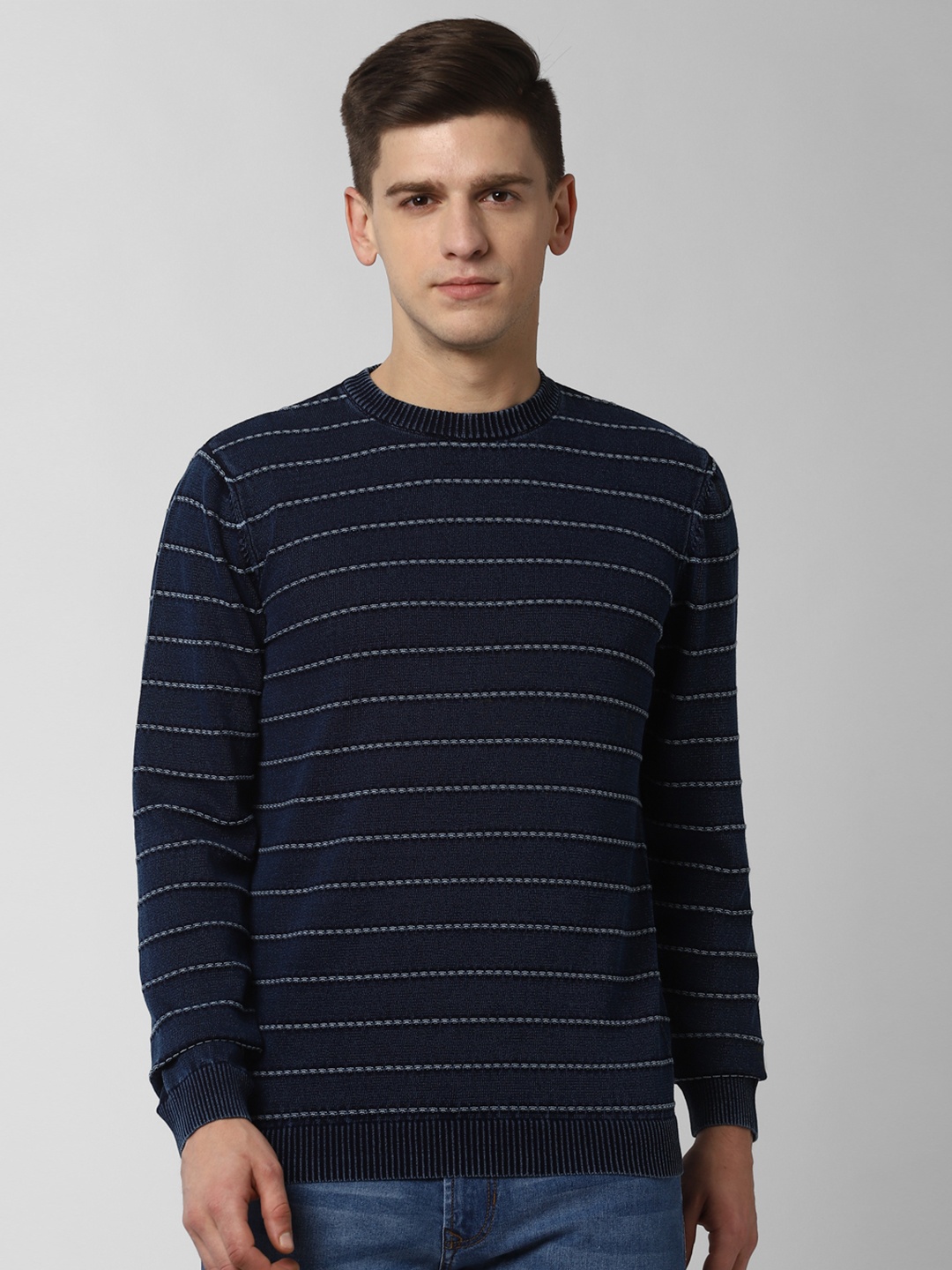 

Peter England Casuals Men Navy Blue Striped Pullover