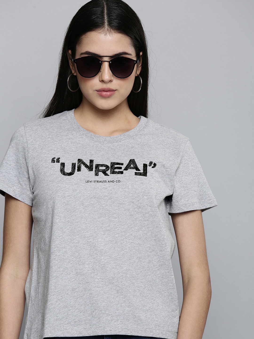 

Levis Women Grey Typography Printed Pure Cotton Casual T-shirt