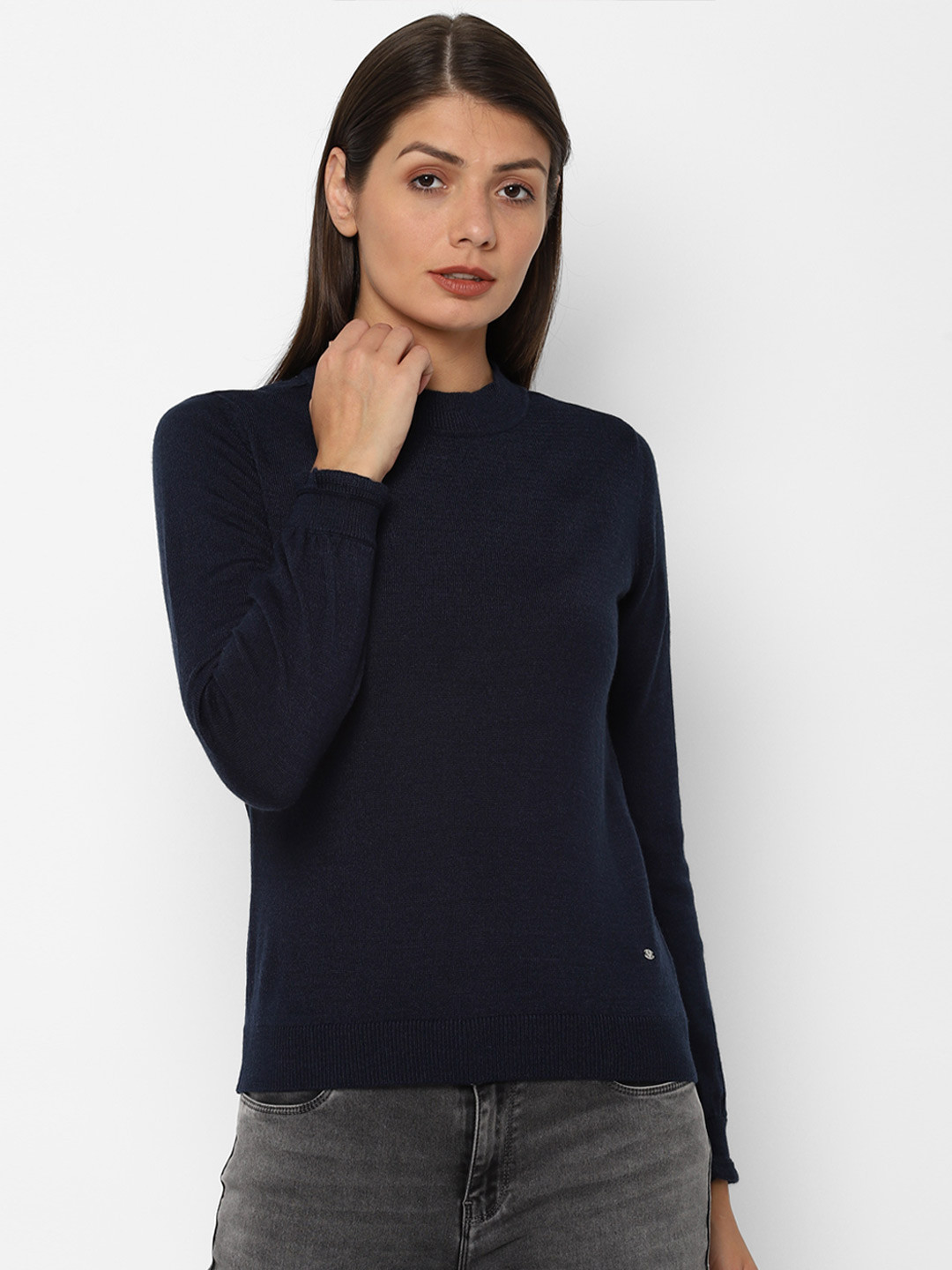 

Allen Solly Woman Navy Blue Acrlic Solid Pullover Sweater