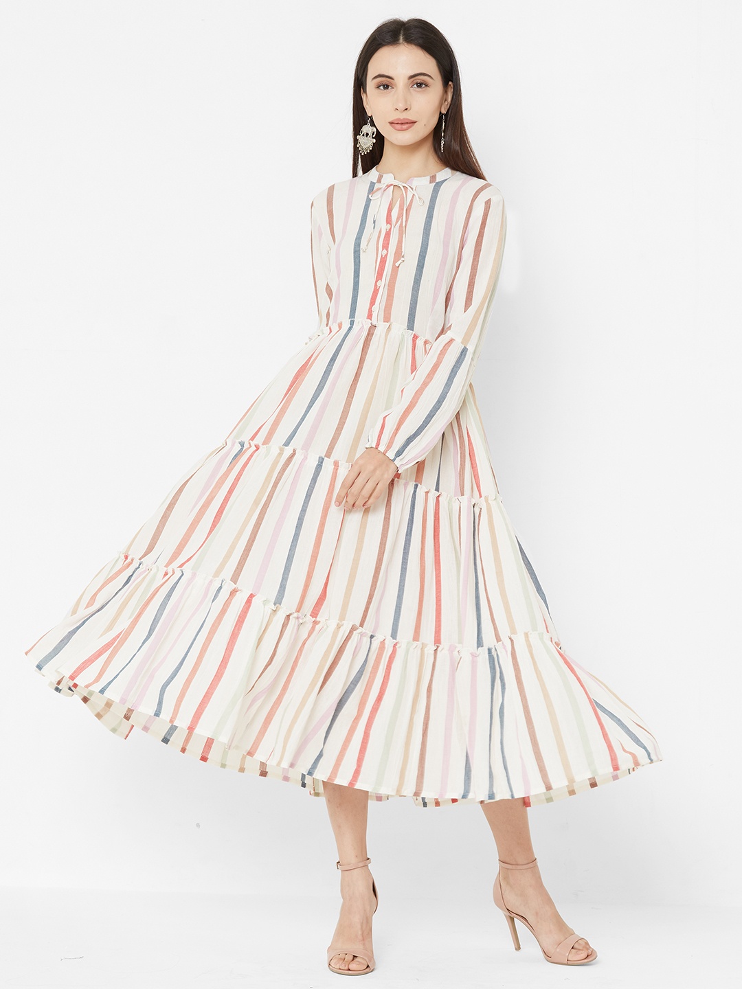 FASHOR Women Multicoloured Striped Fit and Flare Dress, Multi