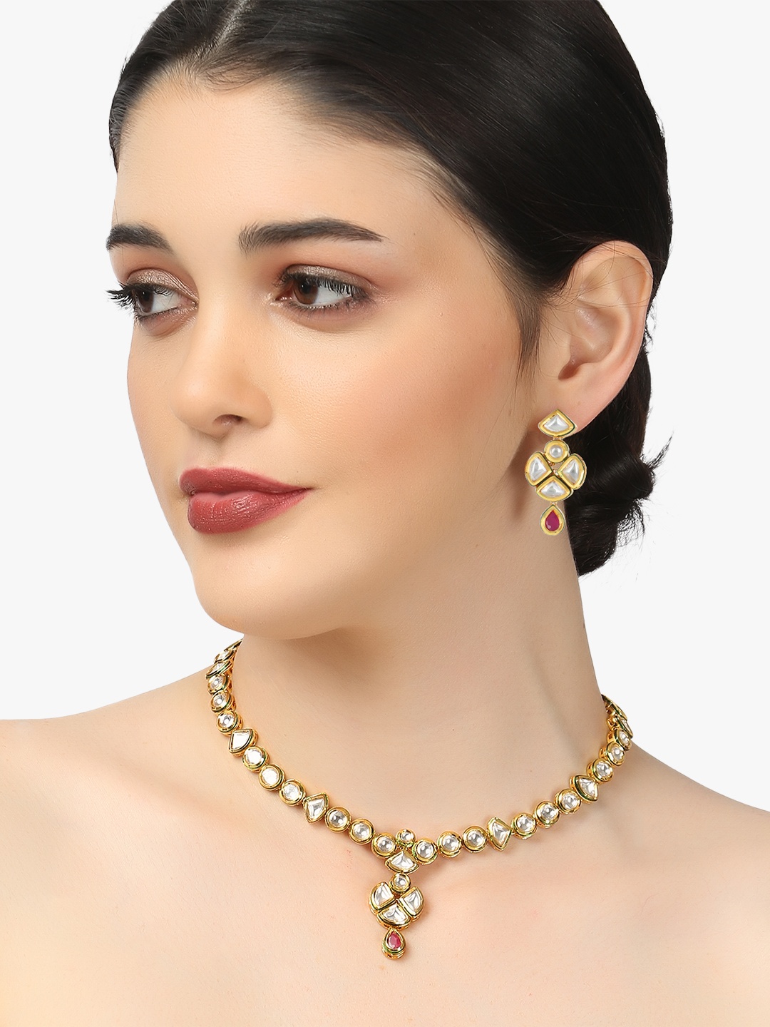

Adwitiya Collection 24CT Gold-Plated Kundan Jewellery Set