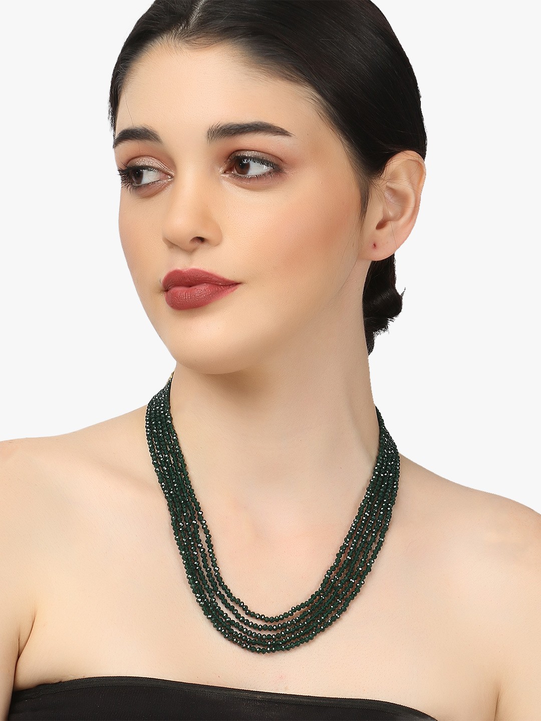 

Adwitiya Collection Green Beaded Layered Statement Necklace