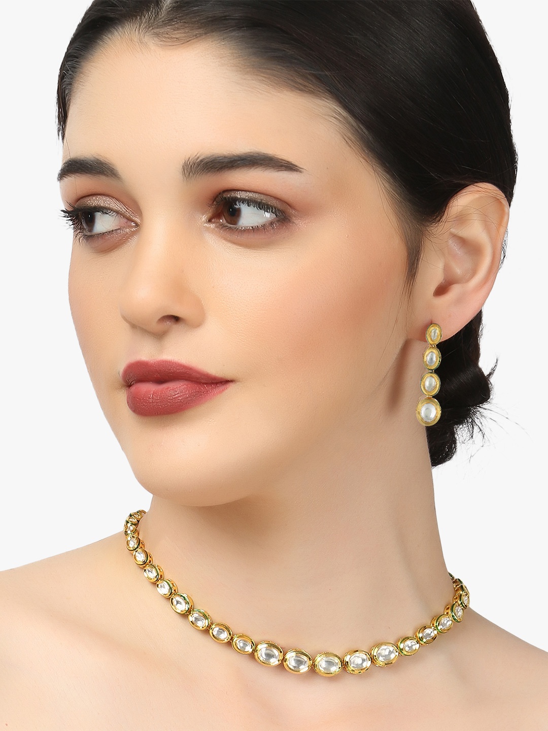 

Adwitiya Collection 24 KT Gold-Plated Kundan-Studded Jewellery Set