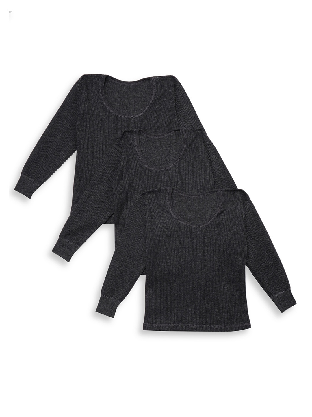 

YK Unisex Kids Pack Of 3 Black Self-Design Thermal Tops