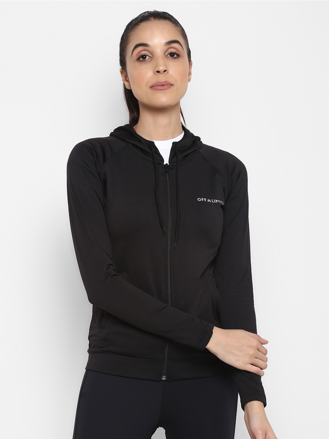 

OFF LIMITS Women Black Solid Lightweight Sporty Jacket