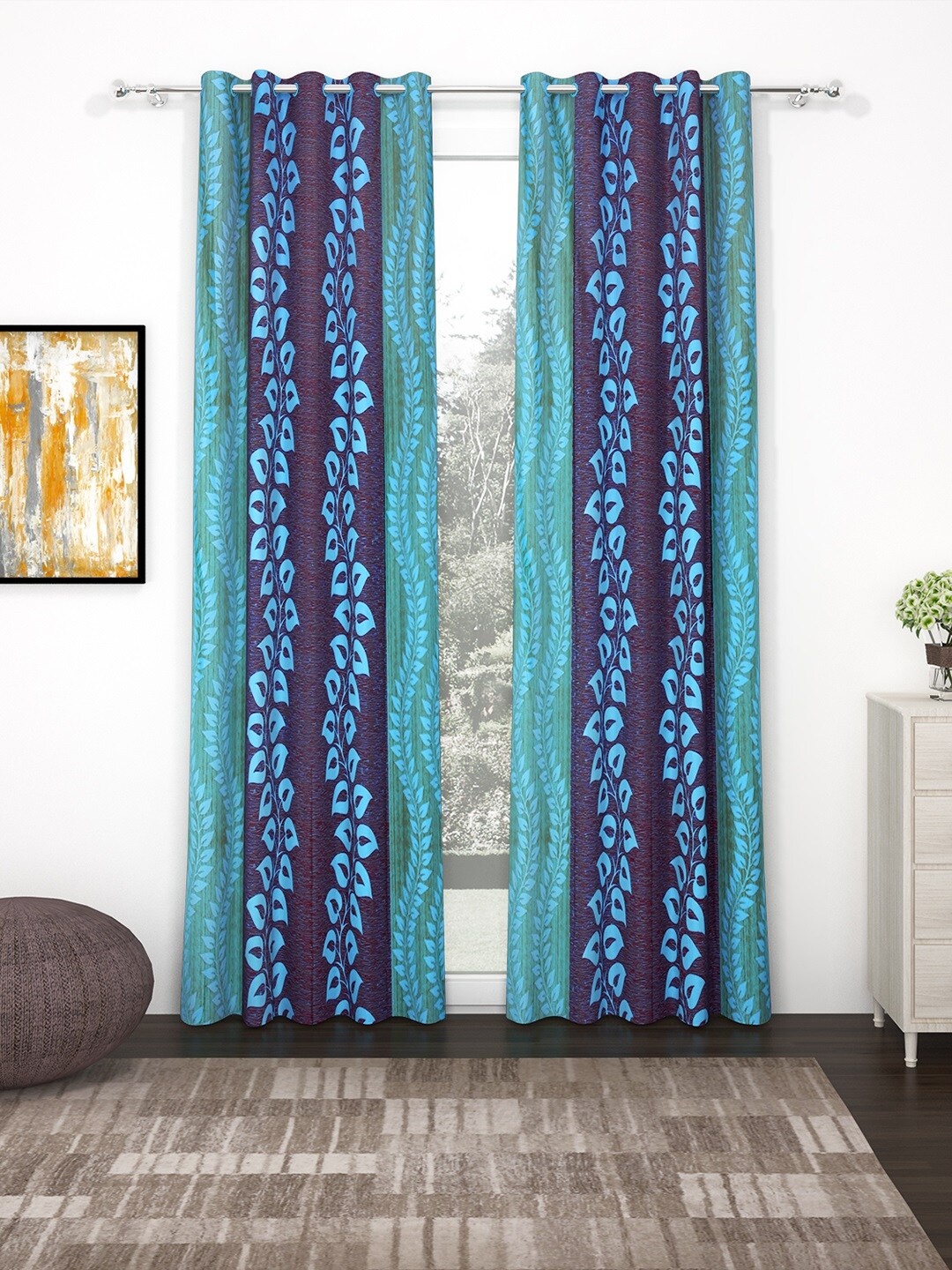 

Bedspun Set of 2 Blue Printed Door Curtains