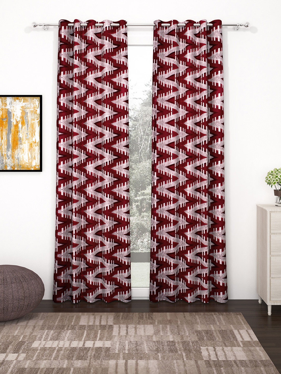 

Bedspun Set of 2 Maroon Abstract Print Door Curtains