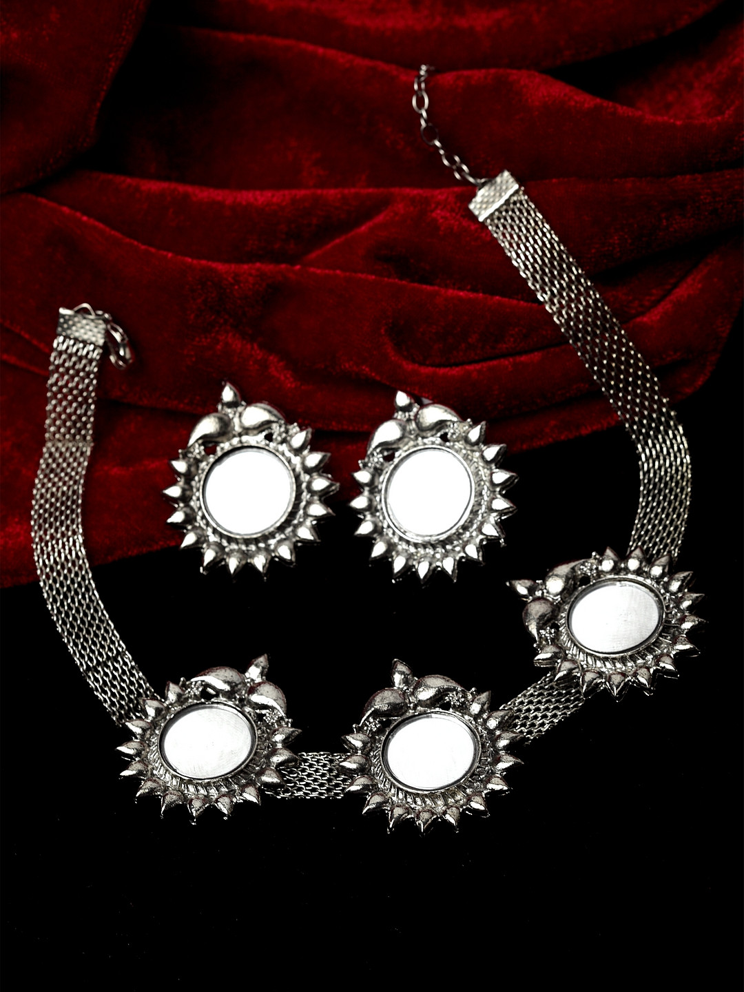 

PANASH Oxidised German Silver-Plated Mirror-Work Jewellery Set
