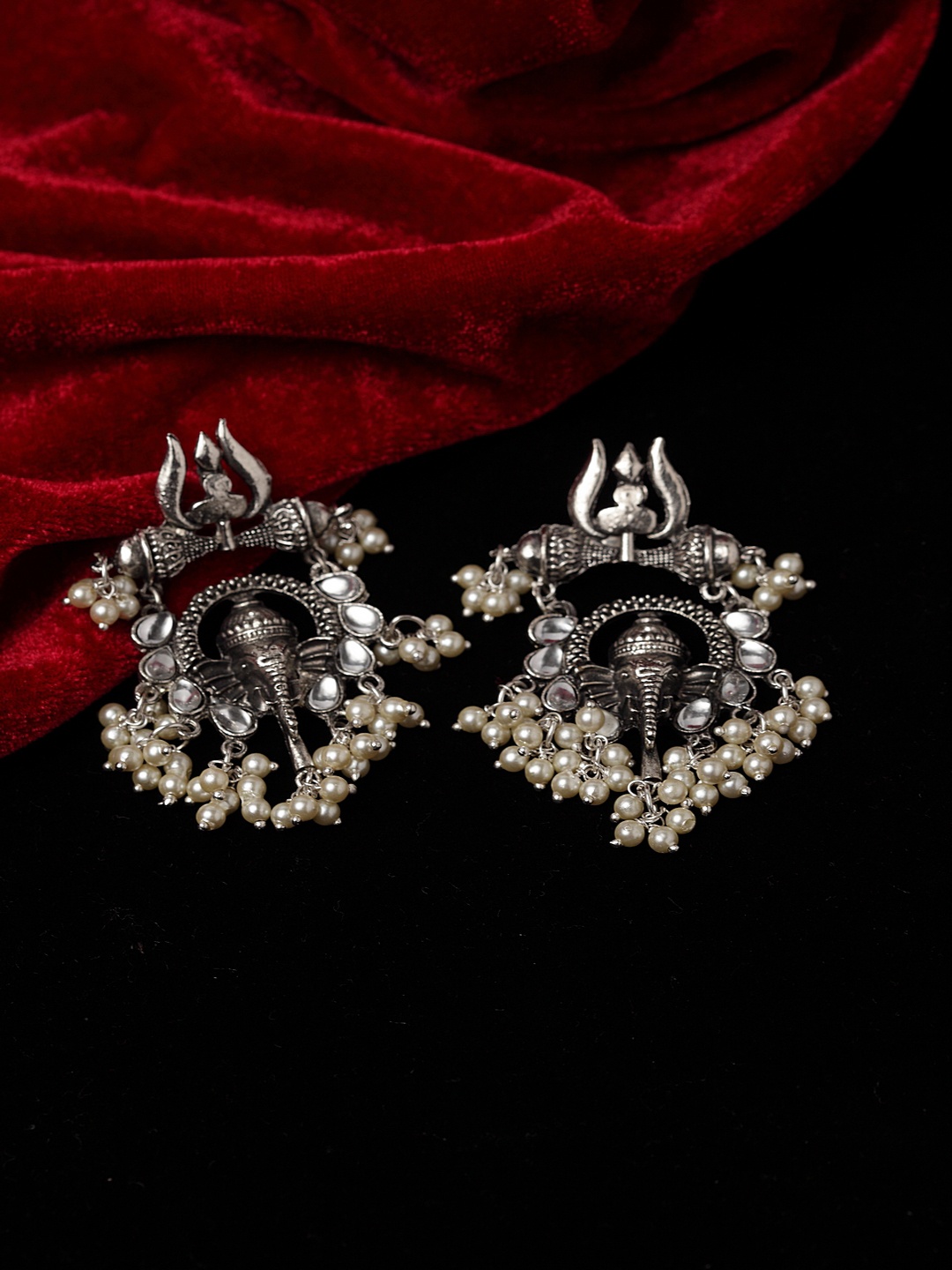 

PANASH Silver-Toned & Off-White Classic Drop Earrings