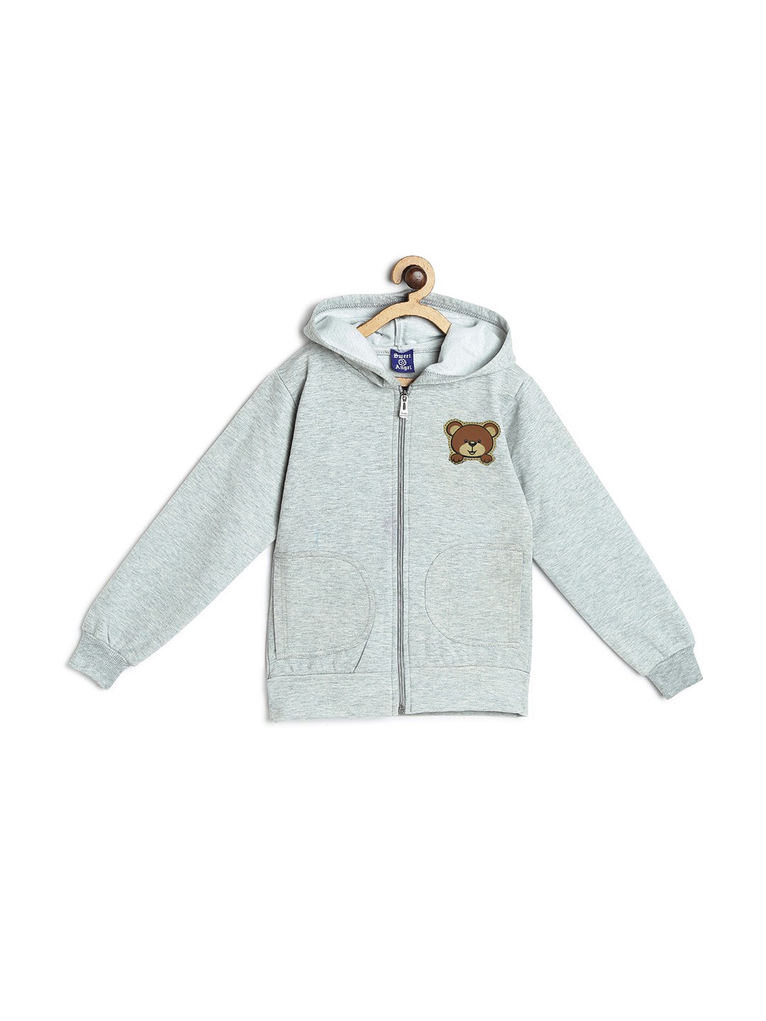 

SWEET ANGEL Unisex Kids Grey Self Design Hooded Sweatshirt