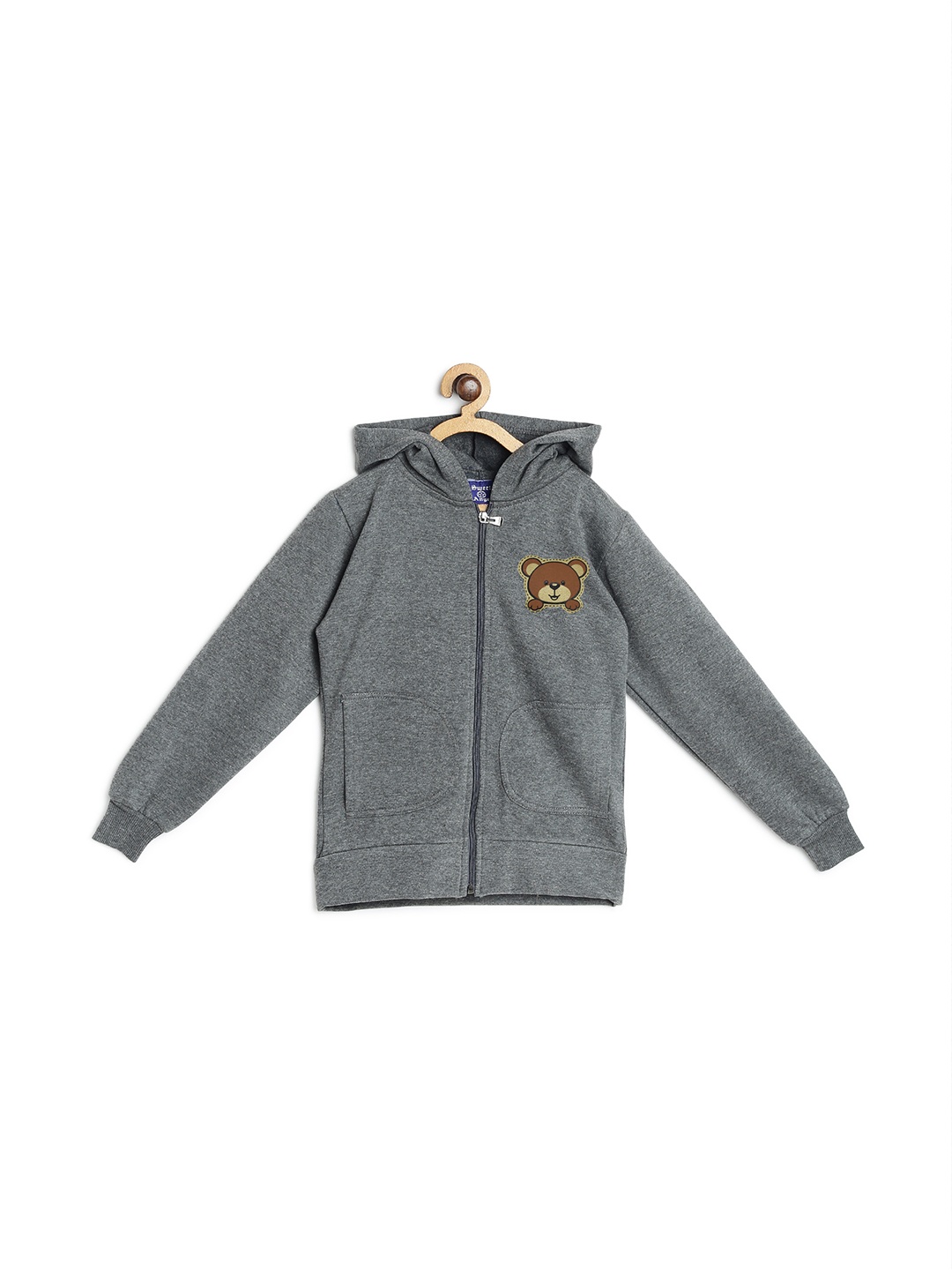

SWEET ANGEL Kids Grey Melange Solid Hooded Sweatshirt