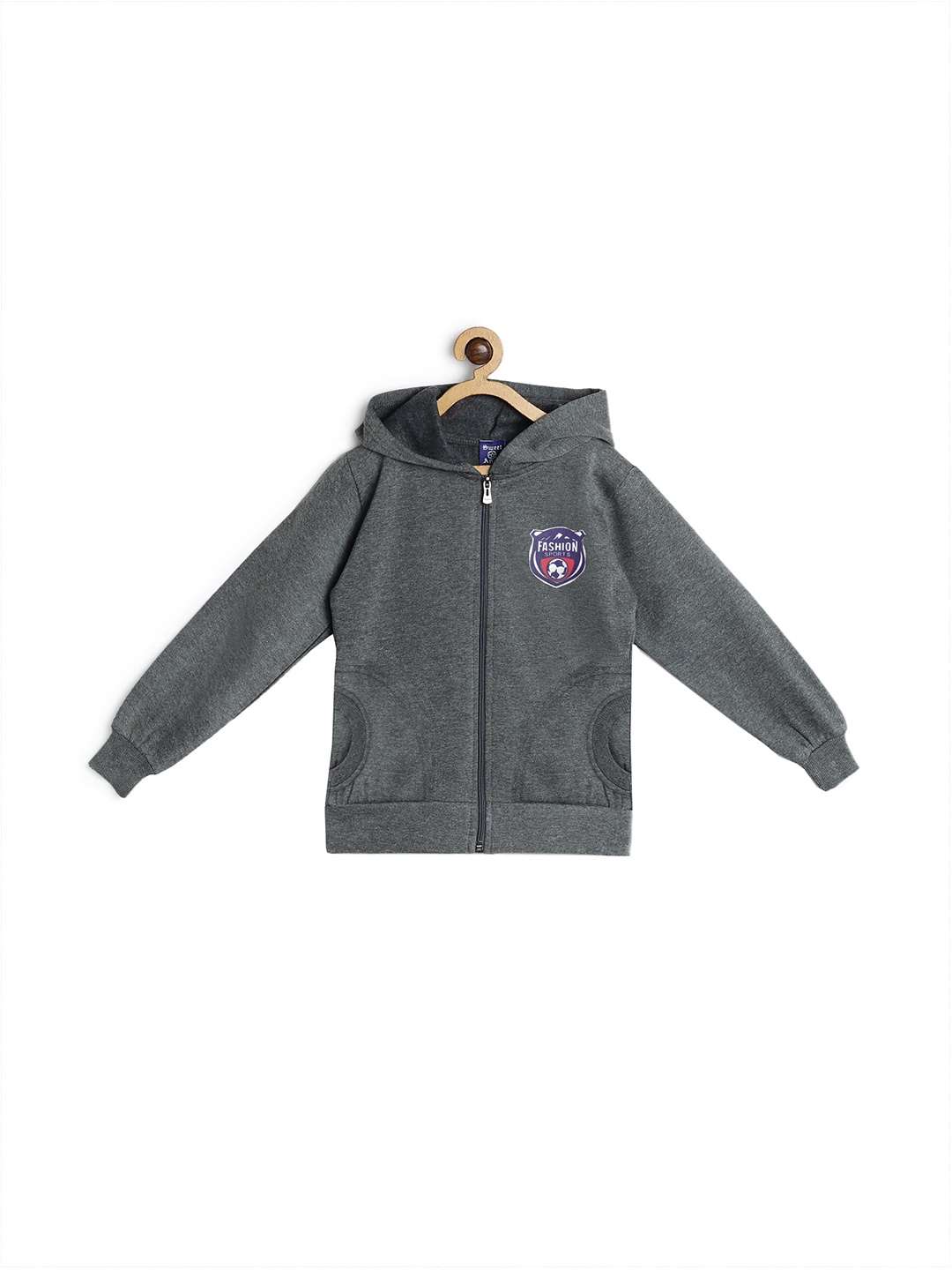 

SWEET ANGEL Kids Grey Melange Solid Hooded Sweatshirt
