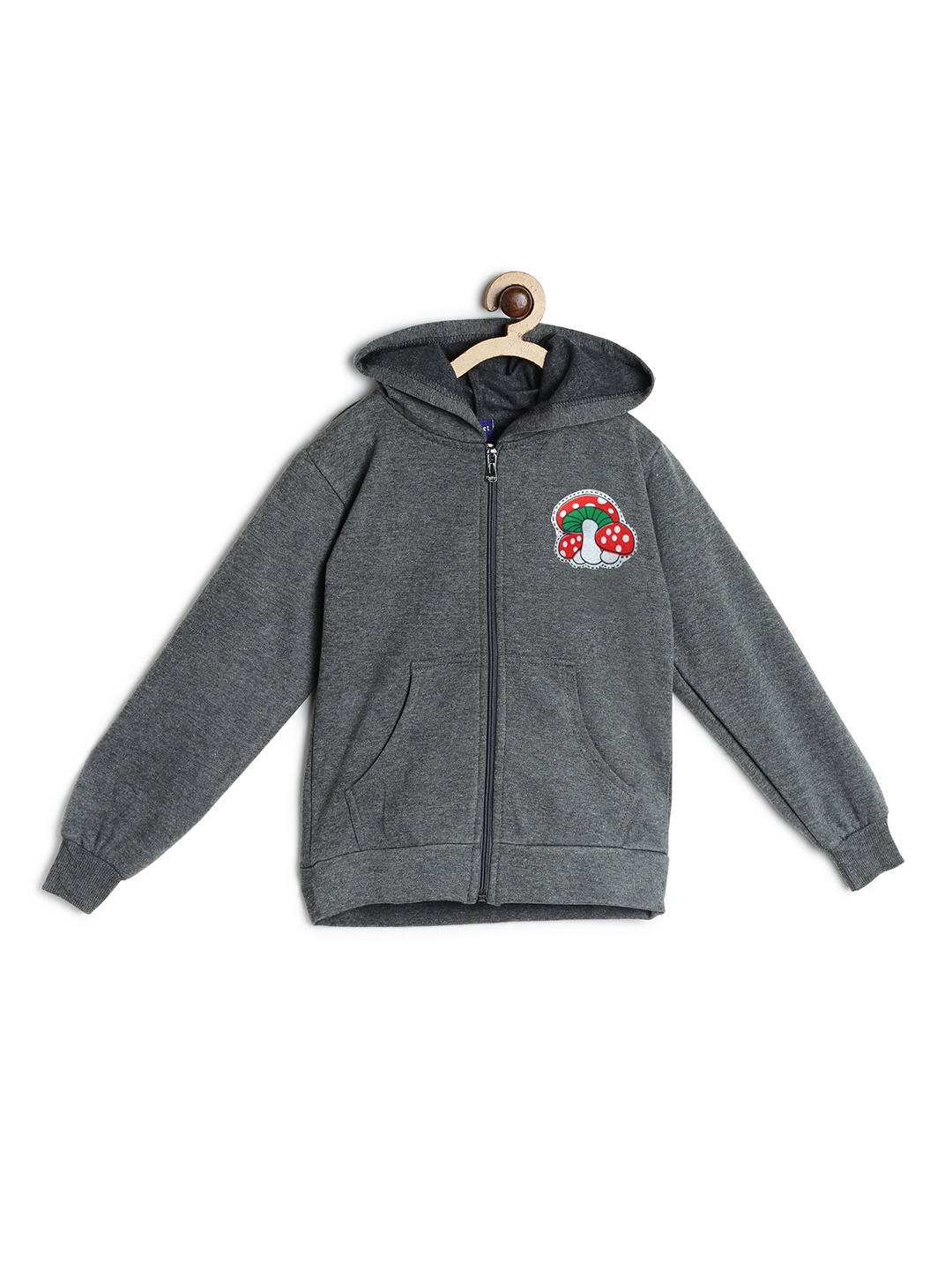 

SWEET ANGEL Kids Grey Melange Solid Hooded Sweatshirt