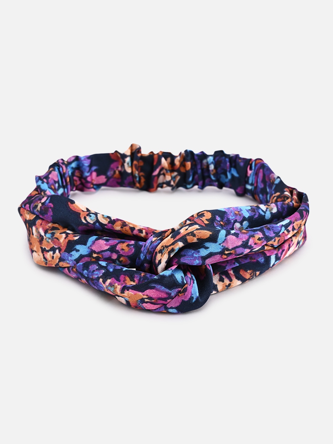 

BuckleUp Navy Blue & Purple Printed Knot Hairband