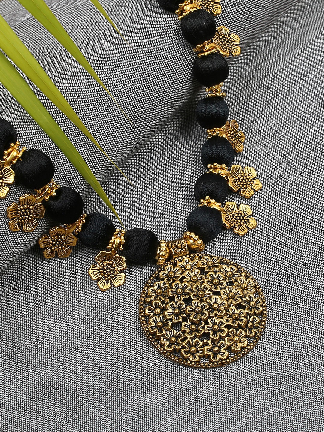 

AKSHARA Black & Gold-Toned Statement Handcrafted Brass Necklace