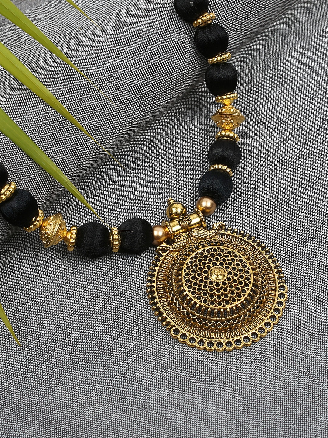 

AKSHARA Gold-Toned & Black Handcrafted Brass Pendent Necklace