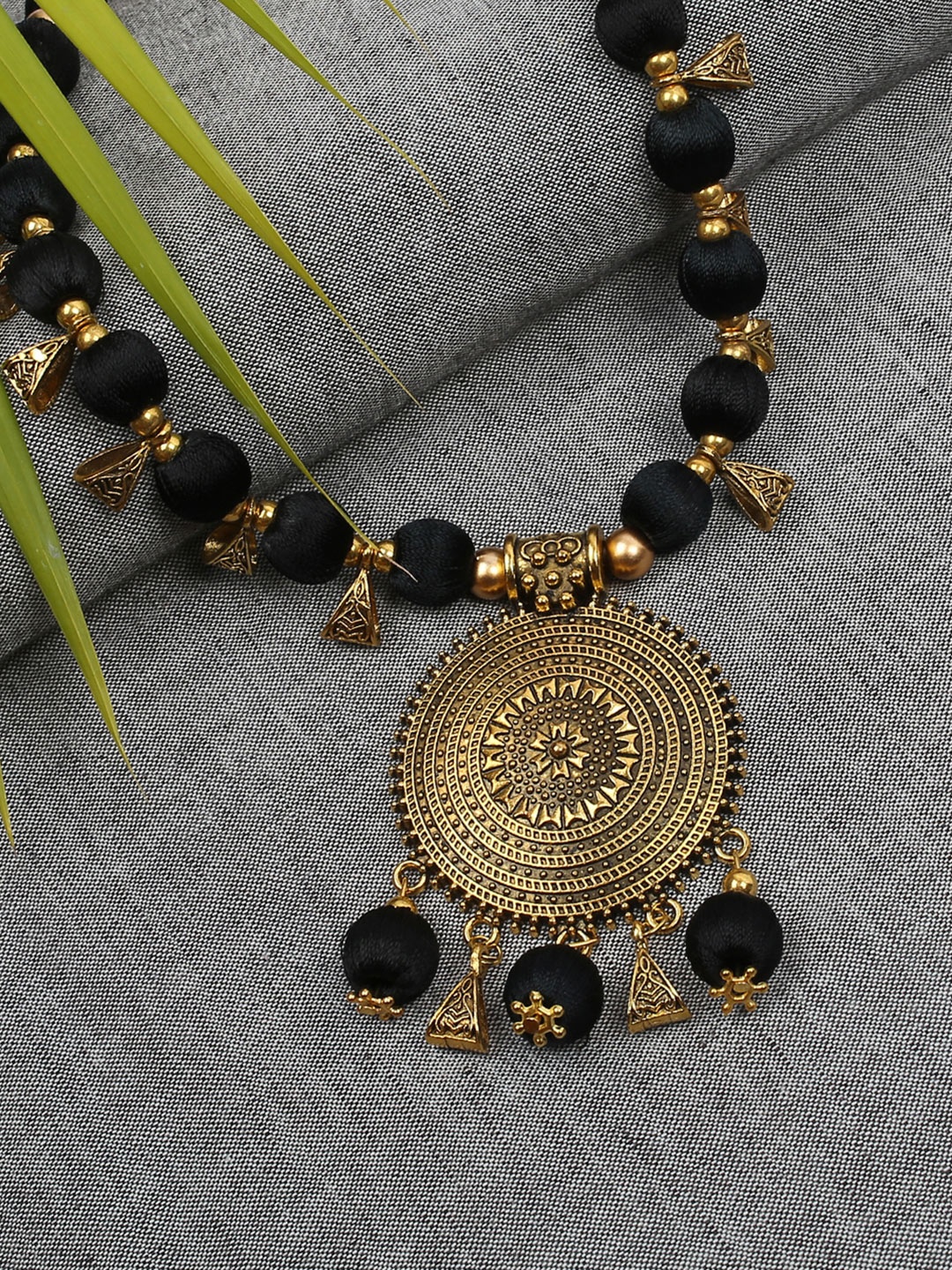 

AKSHARA Black & Gold-Plated Oxidised Necklace