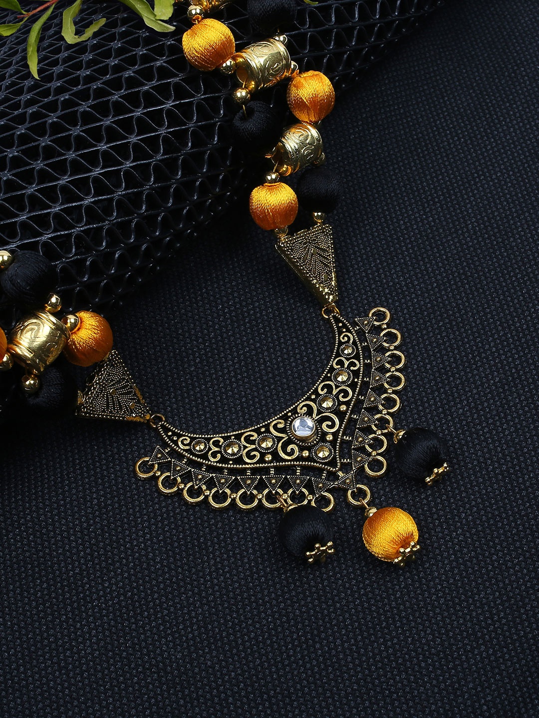 

AKSHARA WomenBlack & Gold-Toned Handcrafted Brass Necklace, Black