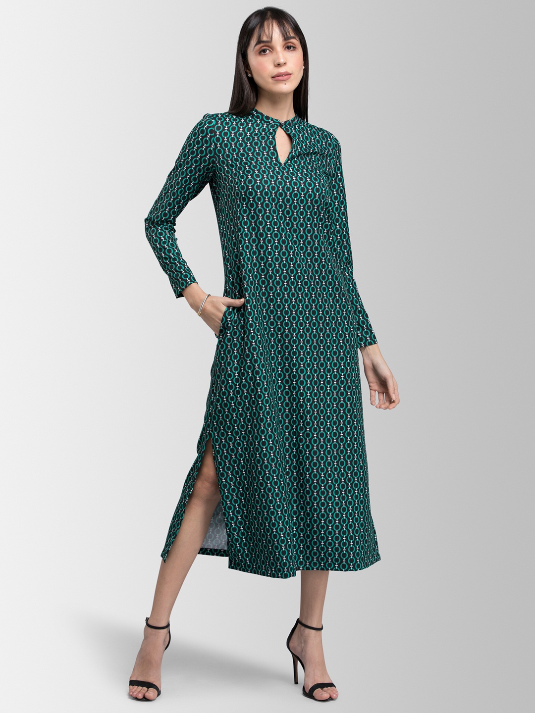 

FableStreet Women Black Printed A-Line Dress