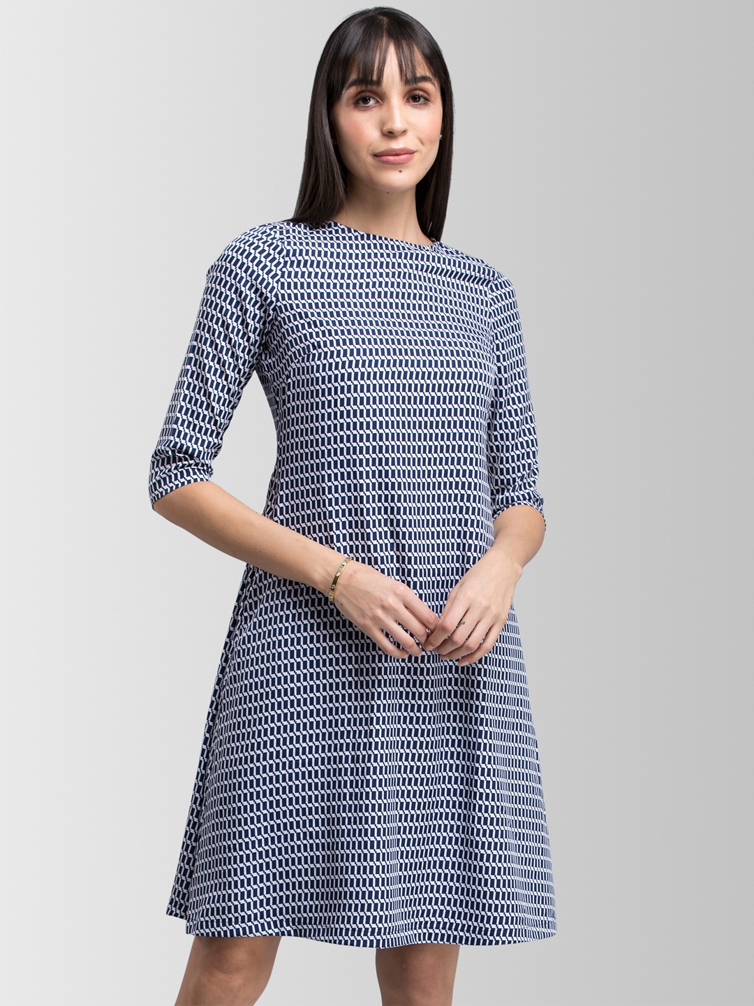 

FableStreet Women Navy Blue Printed A-Line Dress