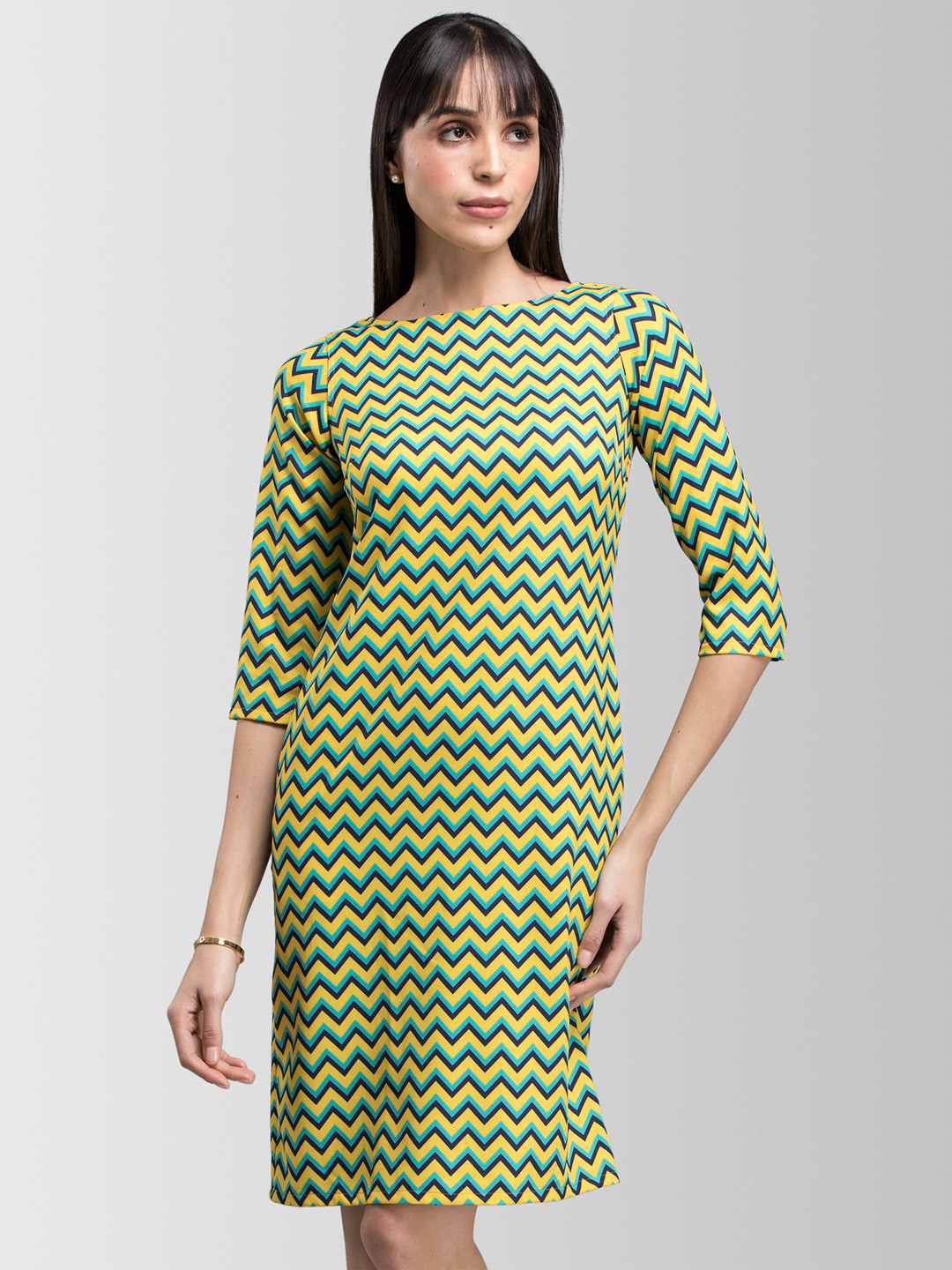 

FableStreet Women Yellow Printed Sheath Dress