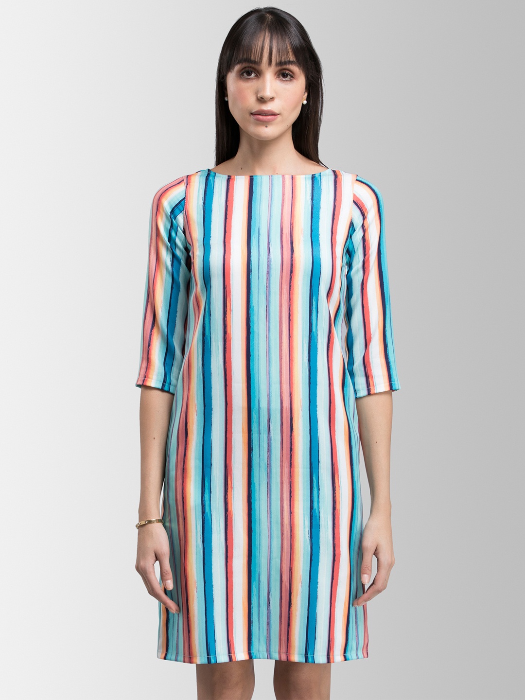 

FableStreet Women Blue Striped Sheath Dress