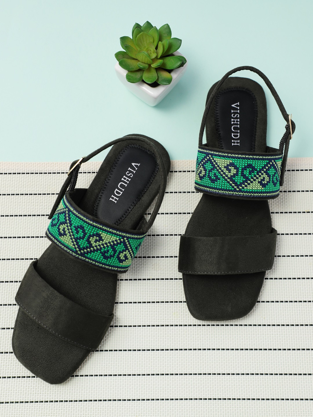 

Vishudh Women Green Printed Open Toe Flats
