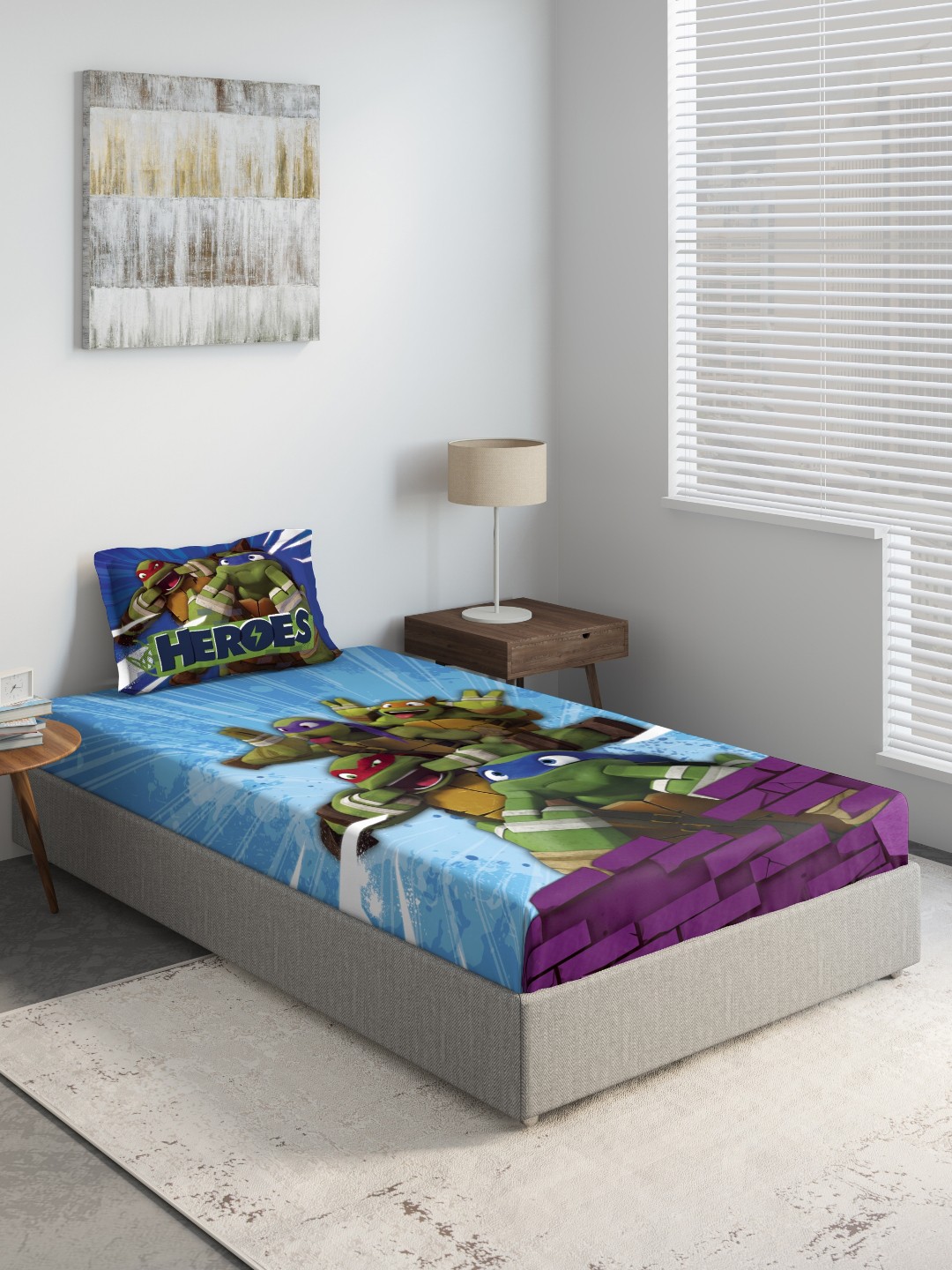 

DDecor Unisex Kids Blue & Purple Printed 150 TC Cotton 1 Single Bedsheet with 1 Pillow Cover