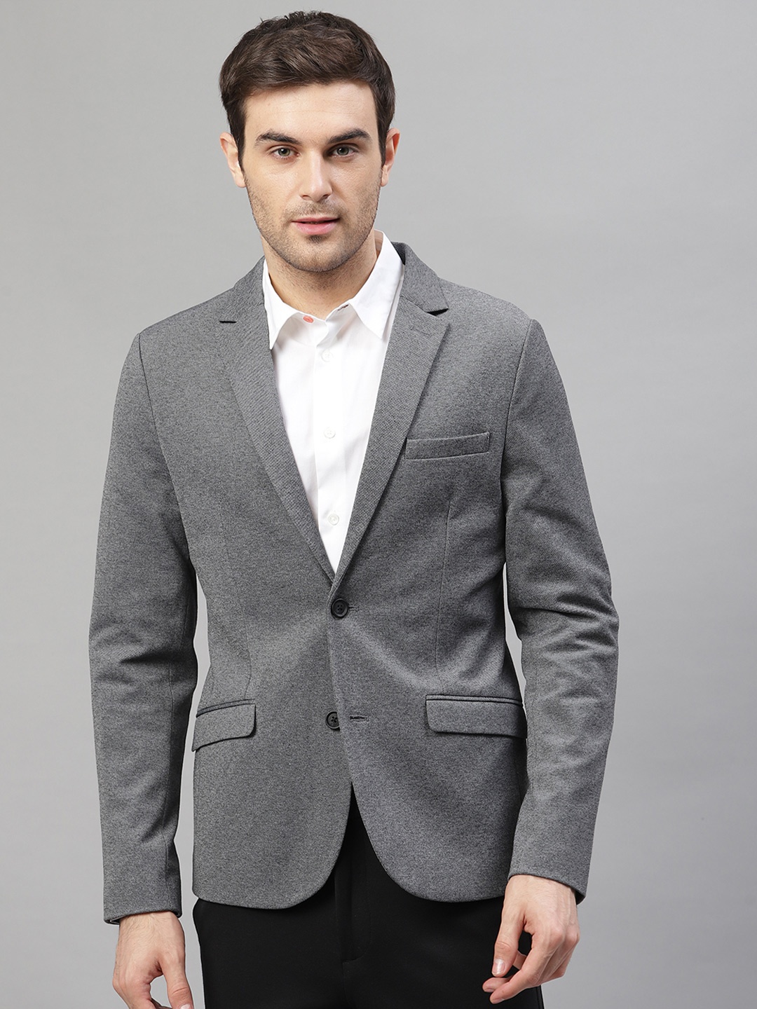 

LINDBERGH Men Grey Solid Slim-Fit Single-Breasted Blazer