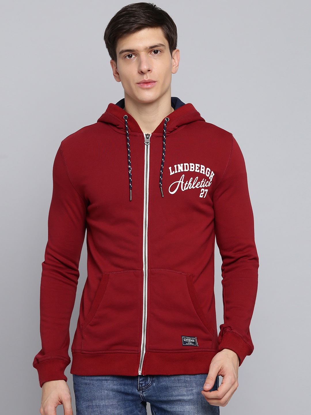 

LINDBERGH Men Red Solid Hooded Sweatshirt