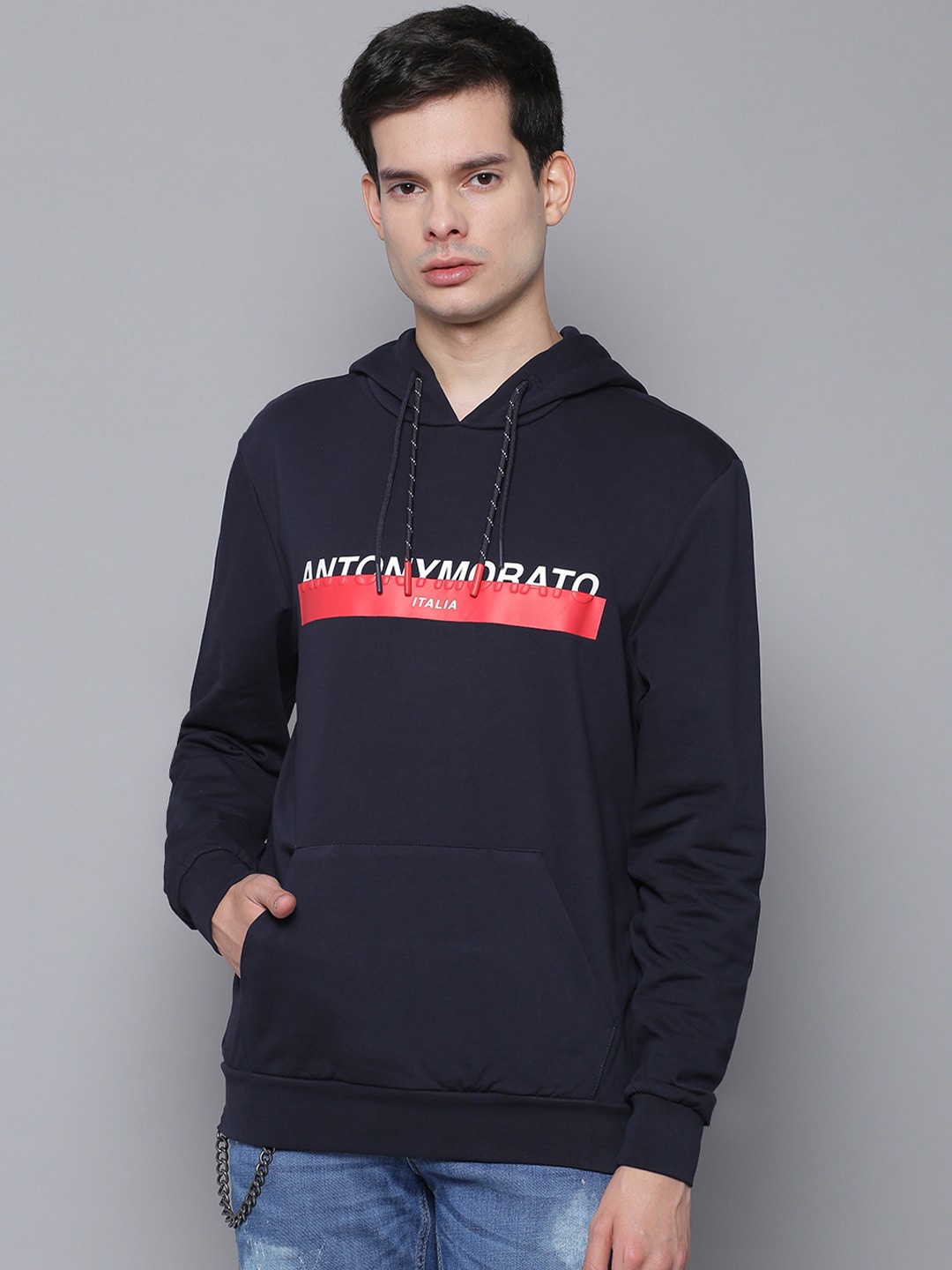 

Antony Morato Men Blue Printed Hooded Sweatshirt