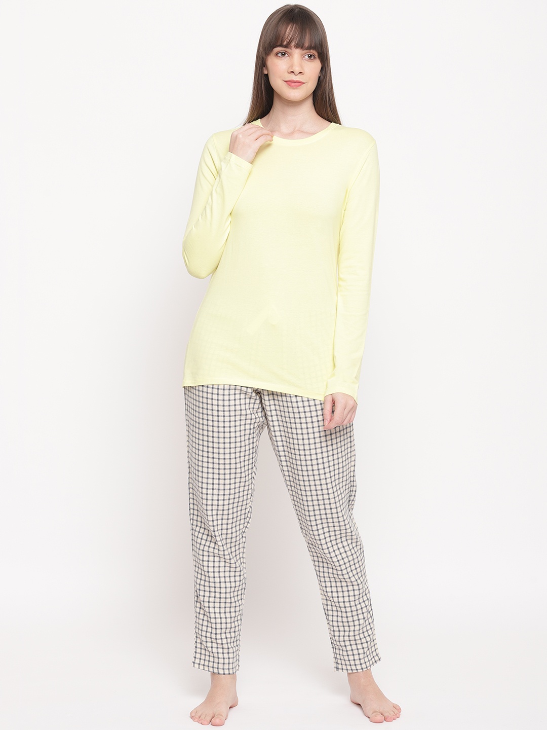 

Enamor Women Yellow, White & Black Solid Night Suit