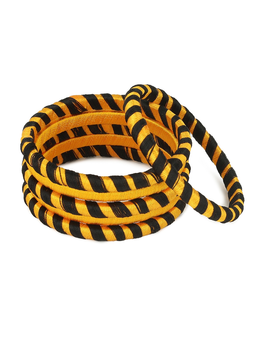 

AKSHARA Girls Set of 6 Yellow & Black Handcrafted Silk Thread Bangles