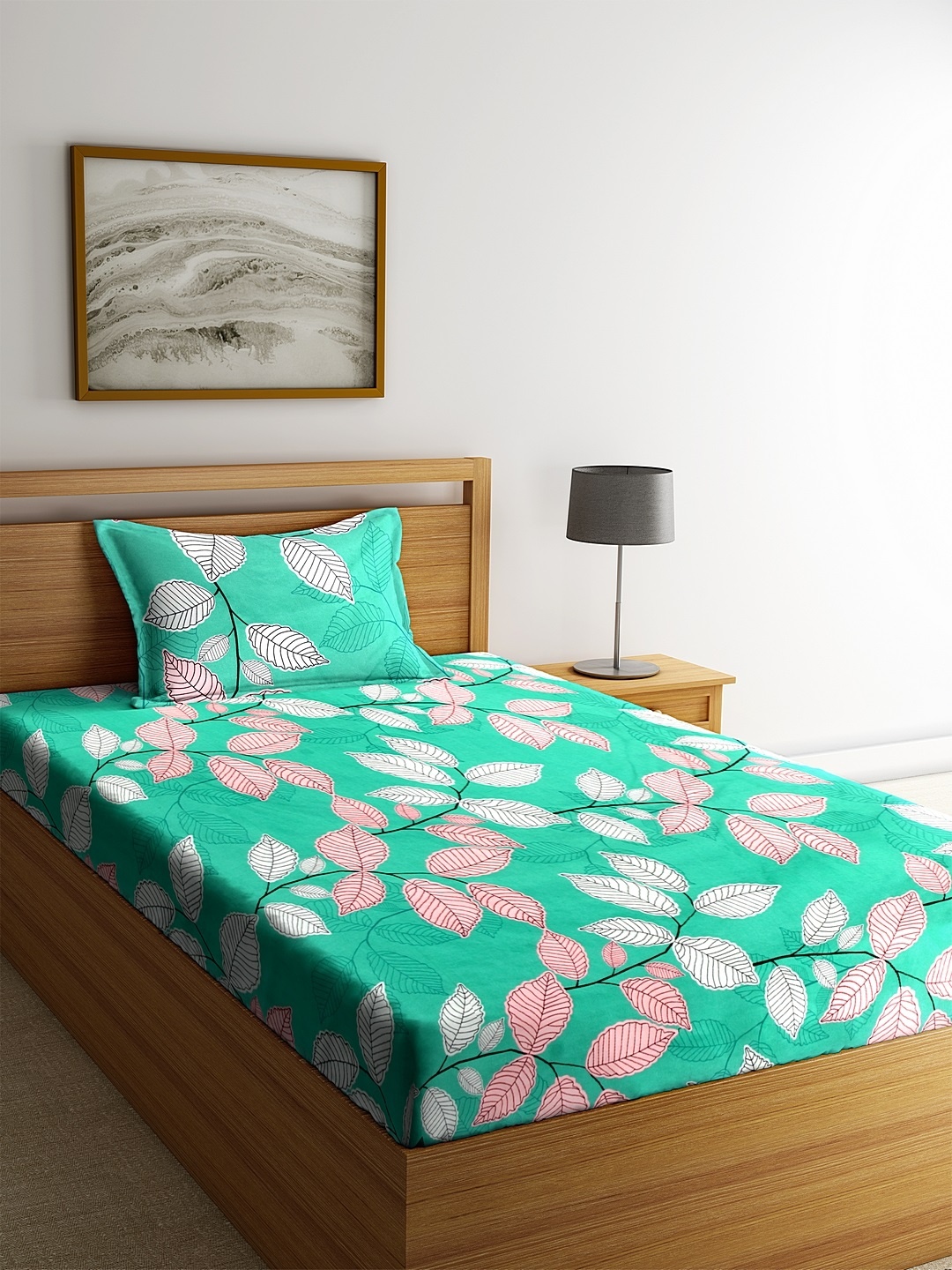 

KLOTTHE Green & White Printed 210 TC Single Bedsheet With 1 Pillow Cover