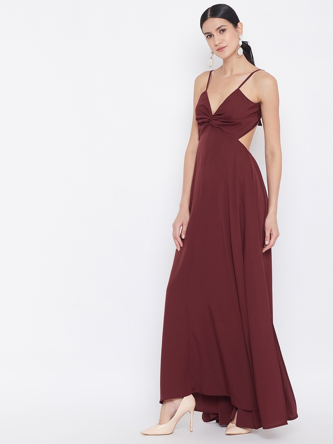 

Berrylush Women Maroon Solid Maxi Dress