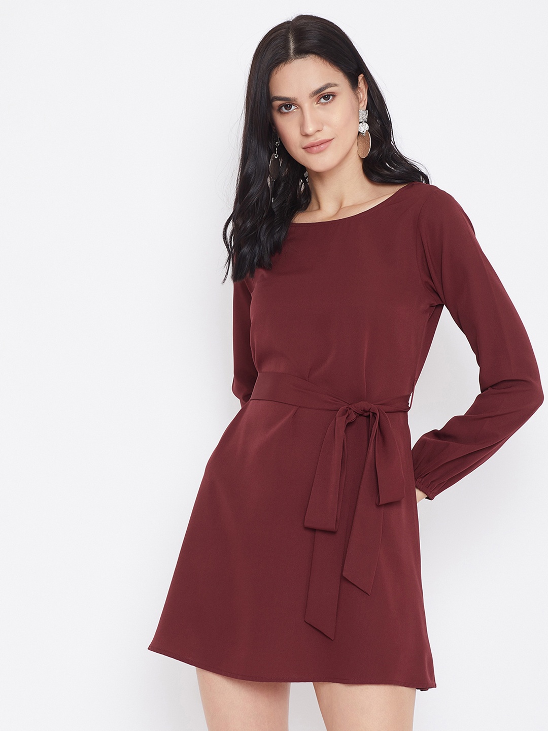 

Berrylush Women Maroon Solid A-Line Dress
