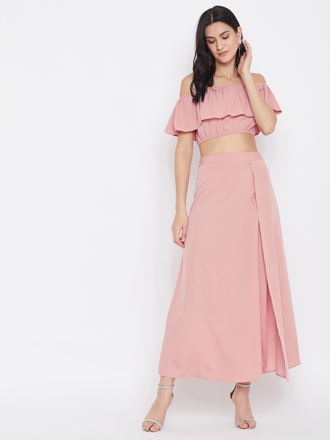 

Berrylush Women Pink Solid Maxi Dress