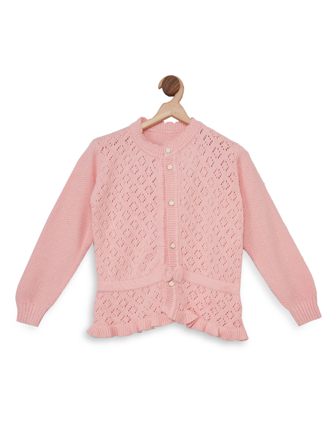

Chipbeys Girls Peach-Coloured Self Design Cardigan