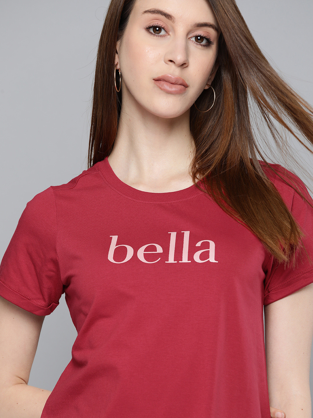 

Chemistry Women Maroon Printed Detail Round Neck Pure Cotton T-shirt