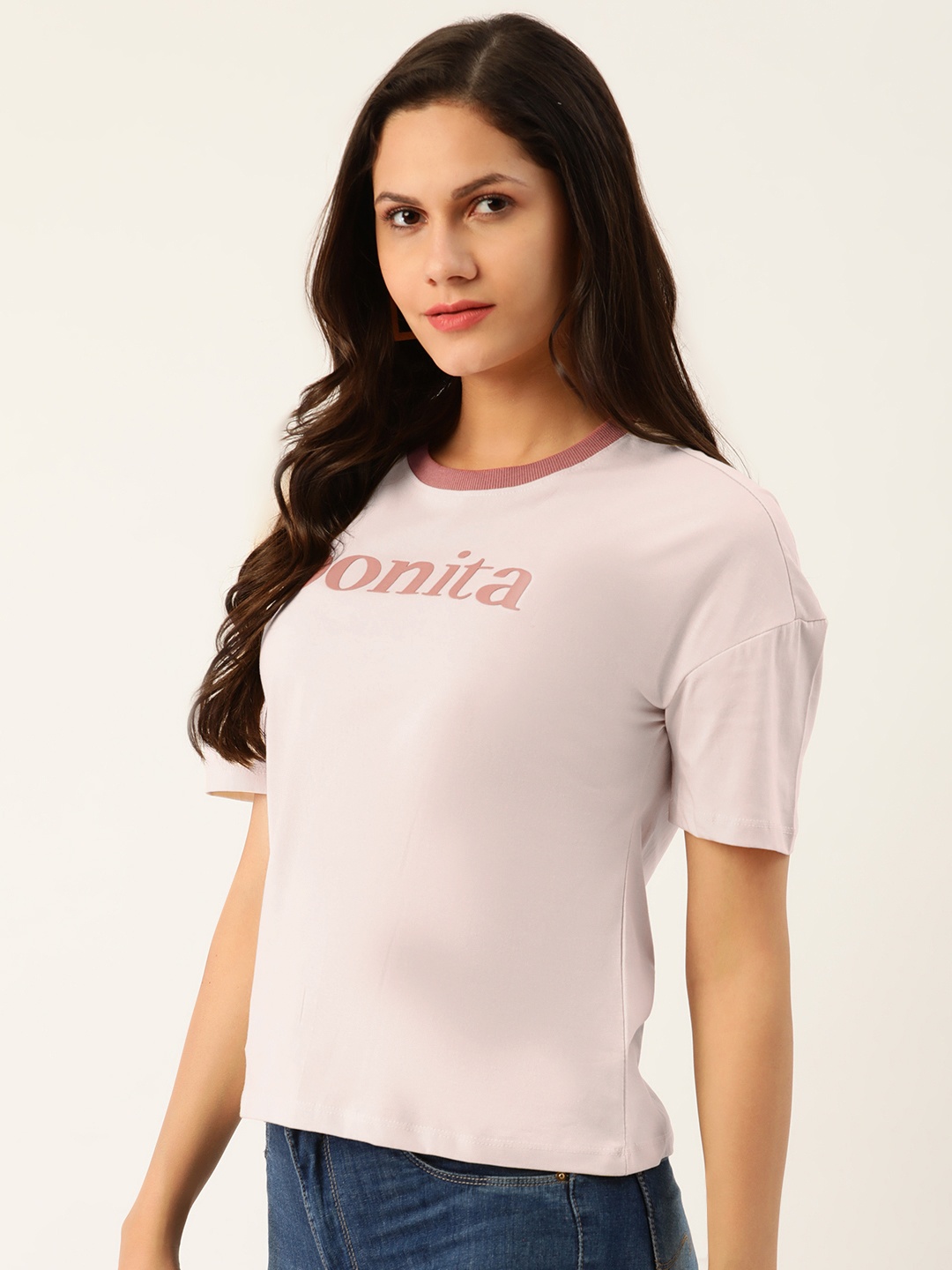 

Chemistry Women Off-White Printed Cotton Round Neck T-shirt