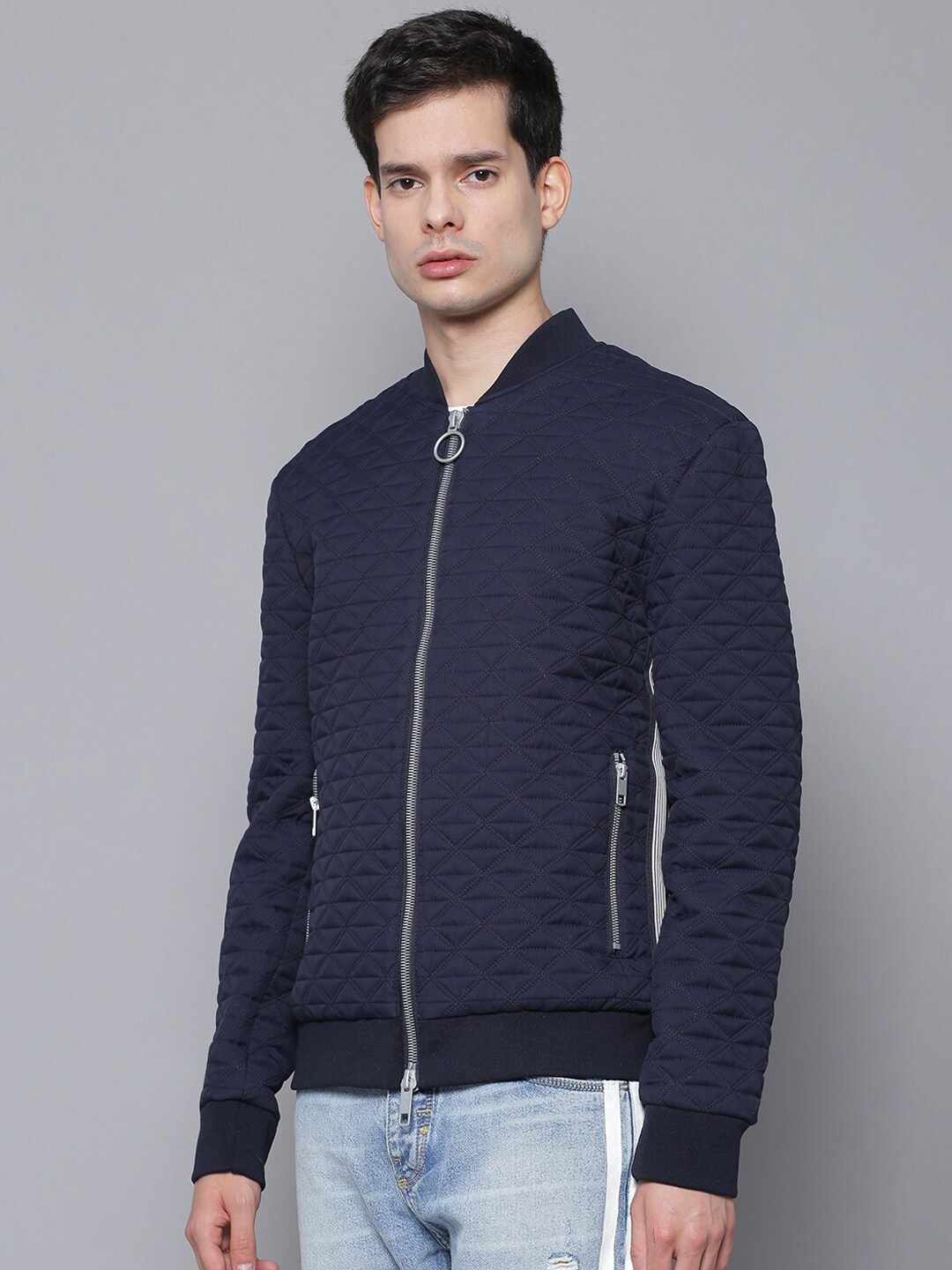 

Antony Morato Men Blue Solid Bomber Jacket